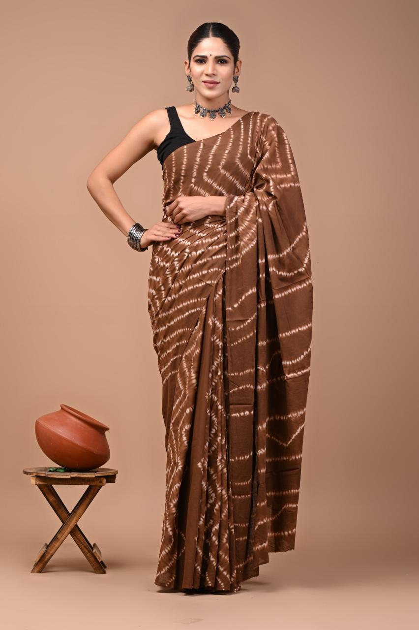 Buy Brown Soft Cotton Saree with Shibori Print