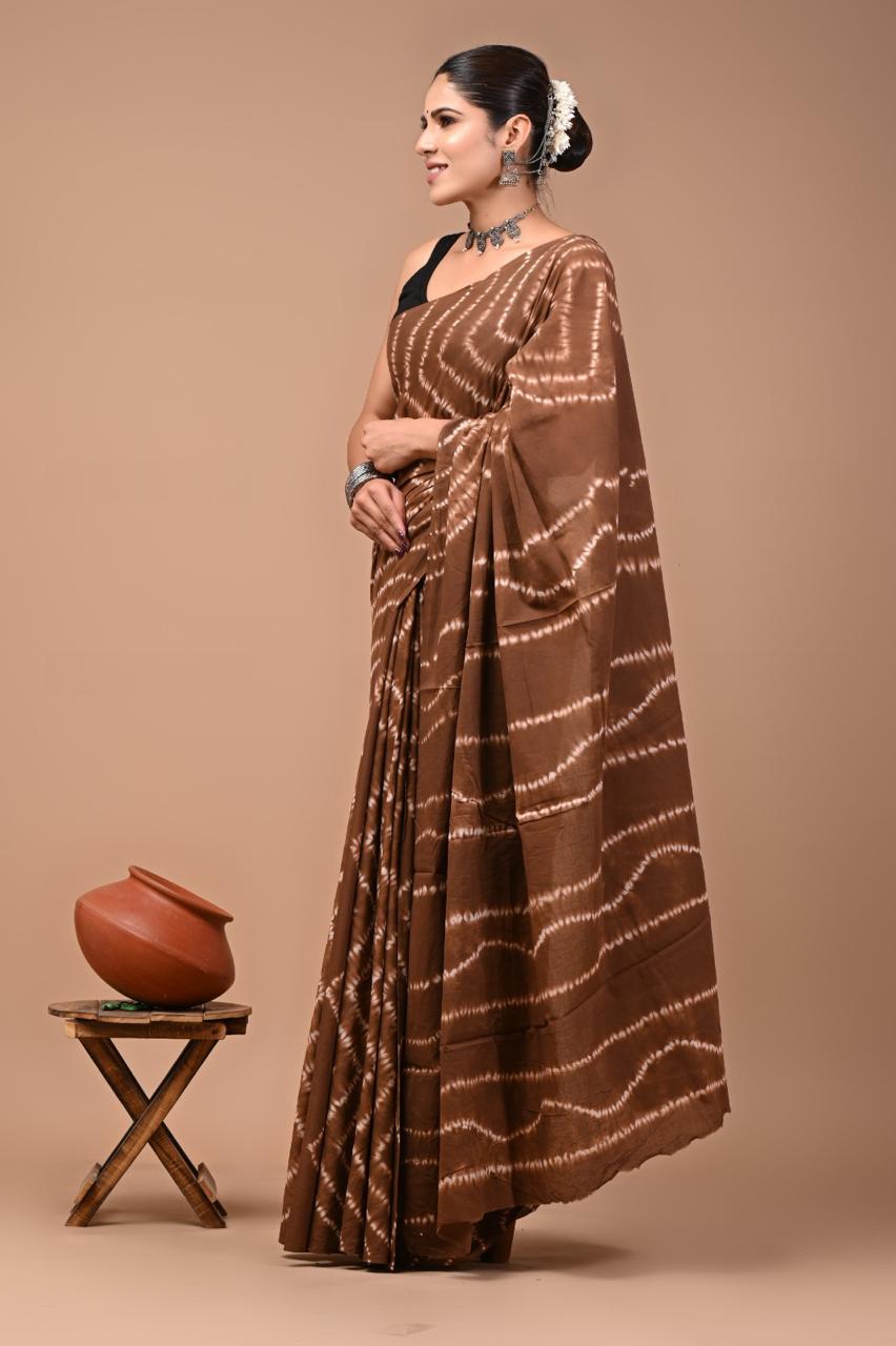 Buy Brown Soft Cotton Saree with Shibori Print