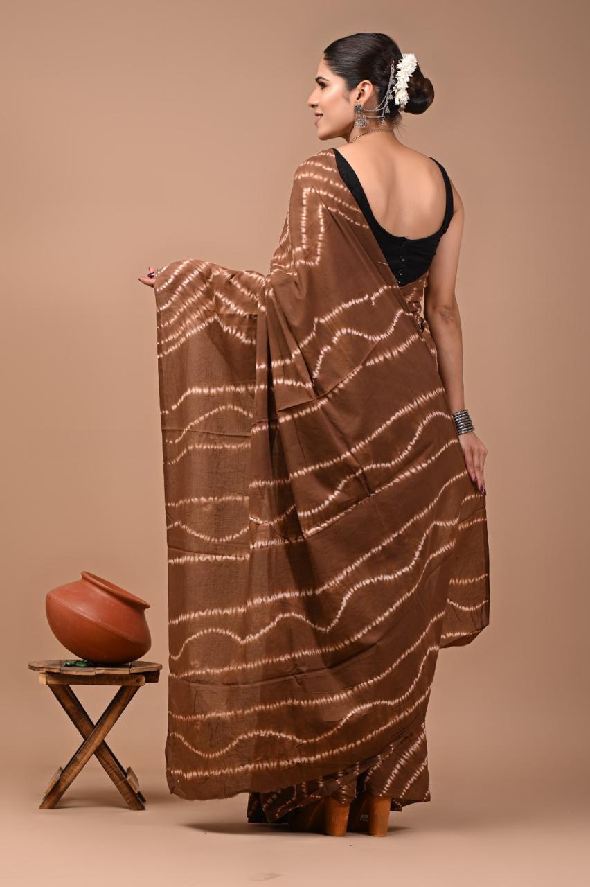 Buy Brown Soft Cotton Saree with Shibori Print