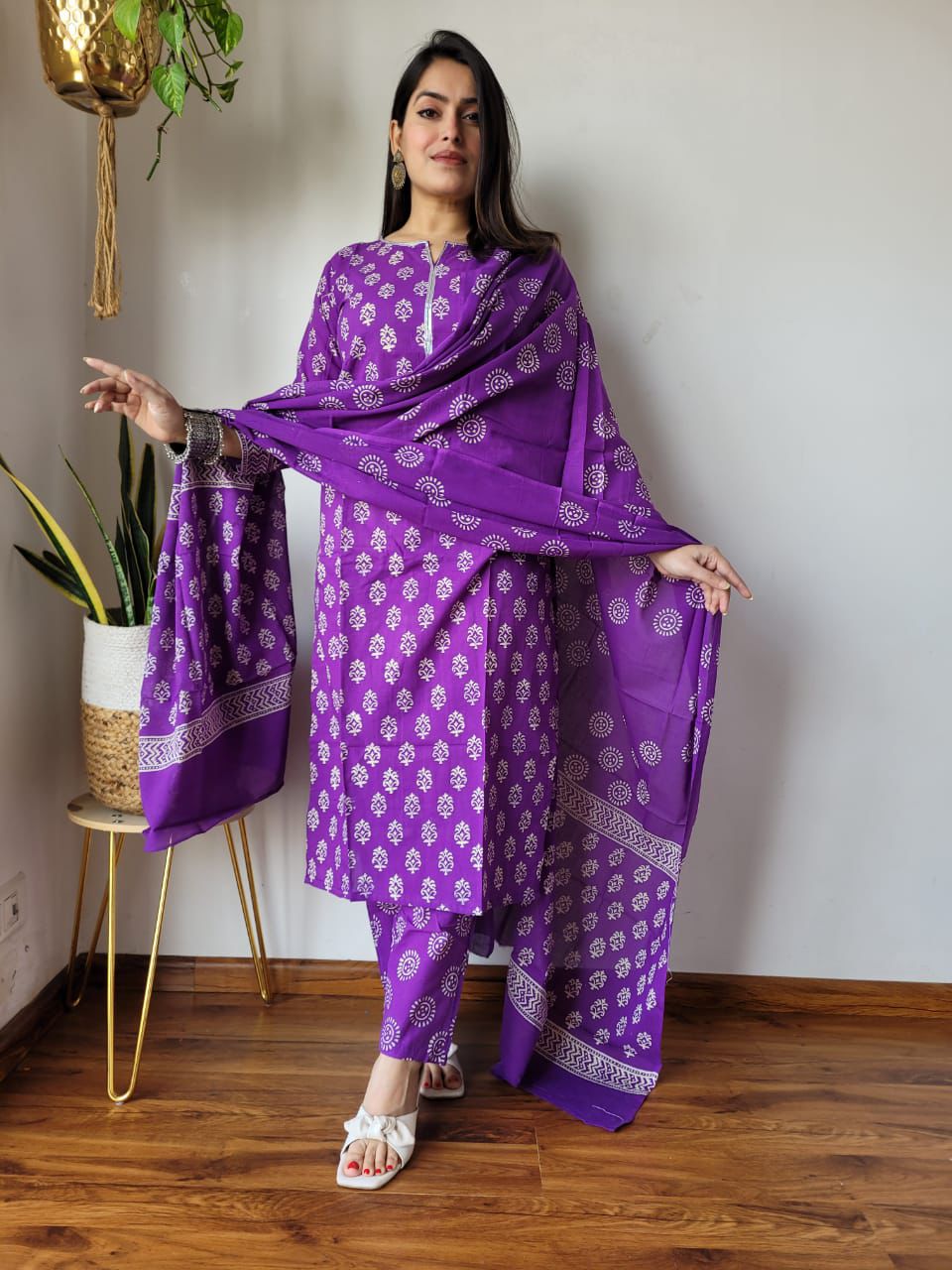 Buy Purple Printed Kurta Set with Dupatta for Women