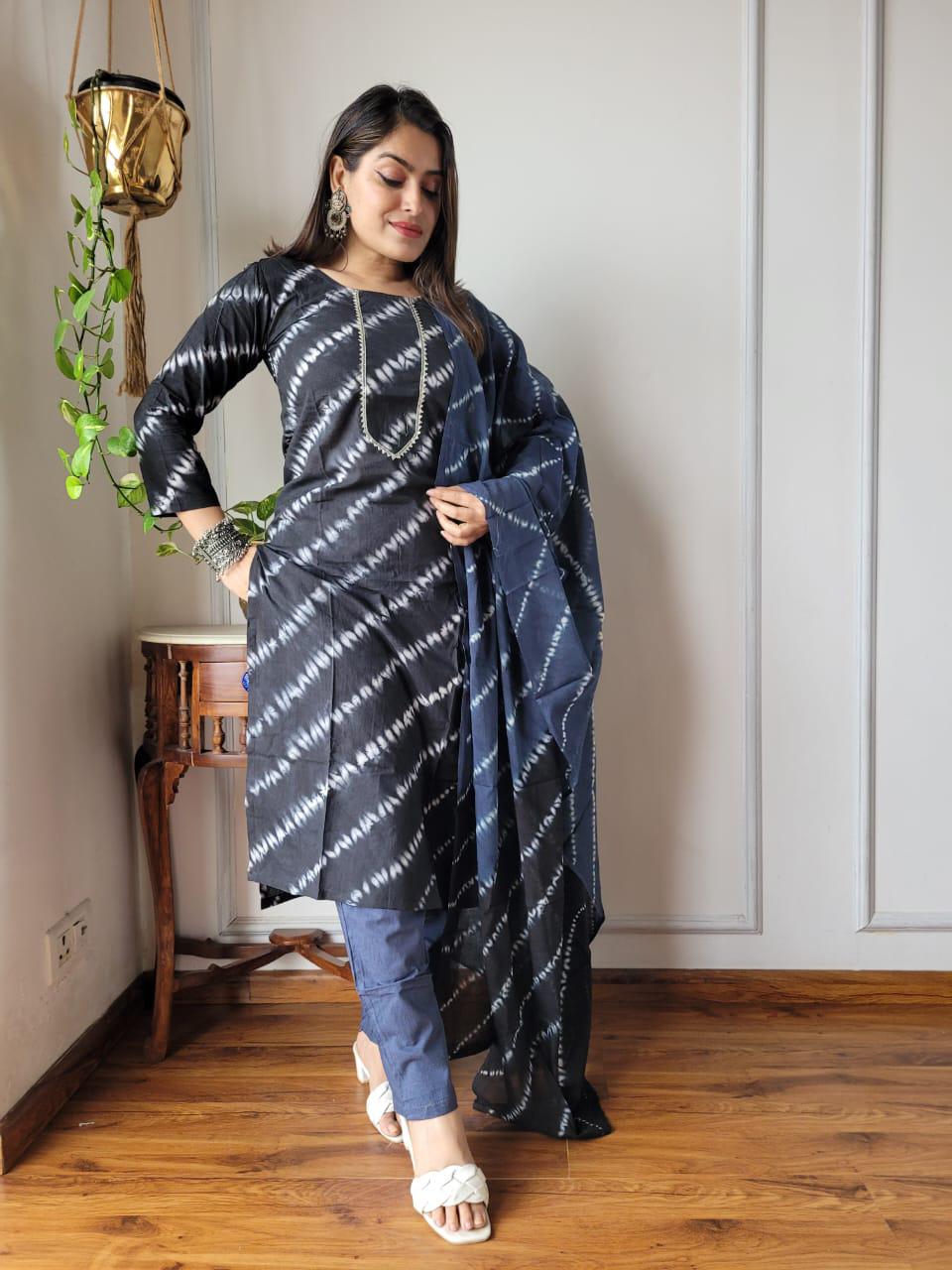 Buy Blue Tie-Dye Printed Kurta Set with Dupatta – Stylish Ethnic Wear