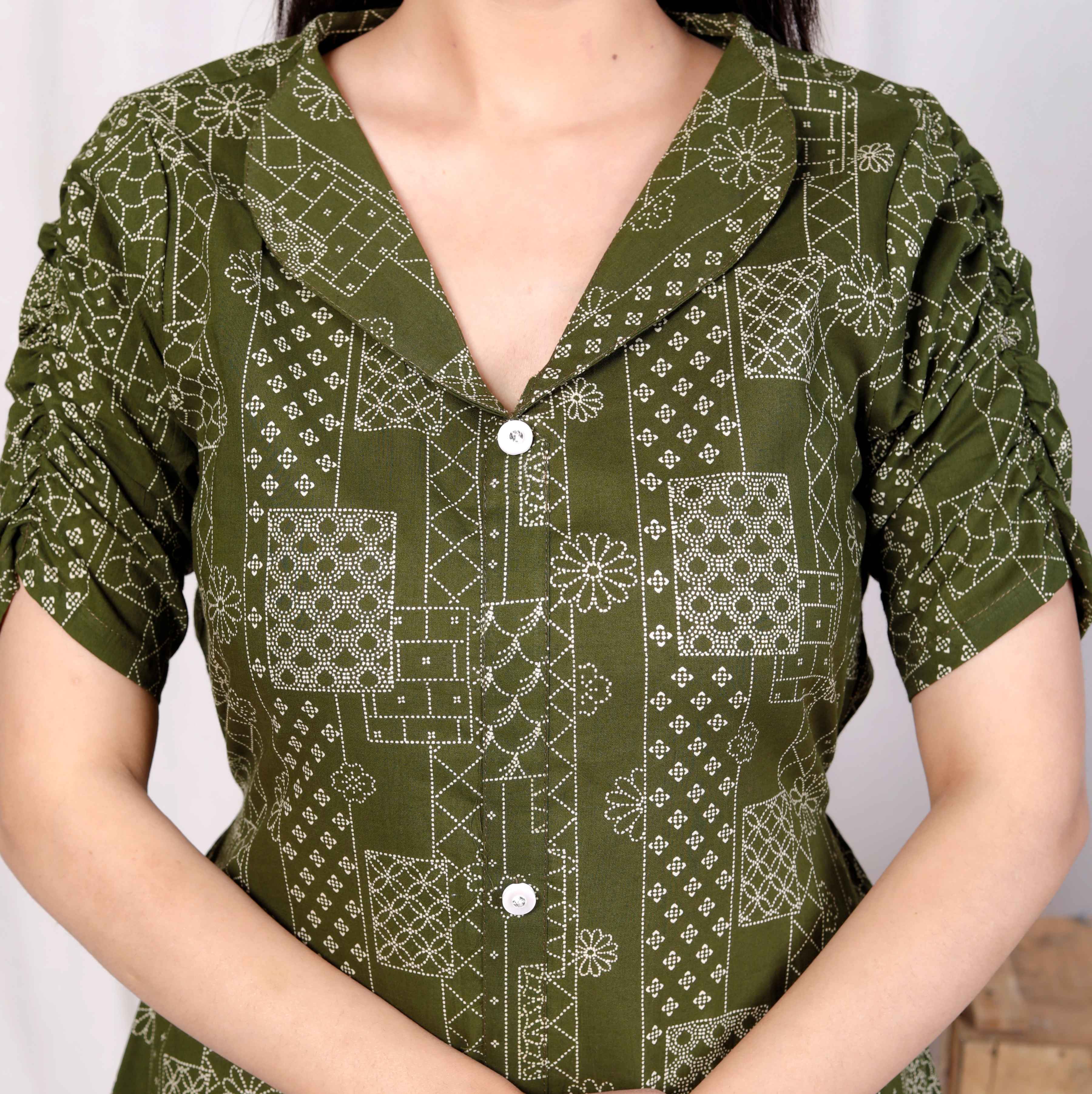 Green Cotton Floral Printed A-Line Midi Dress – Casual & Vacation Wear