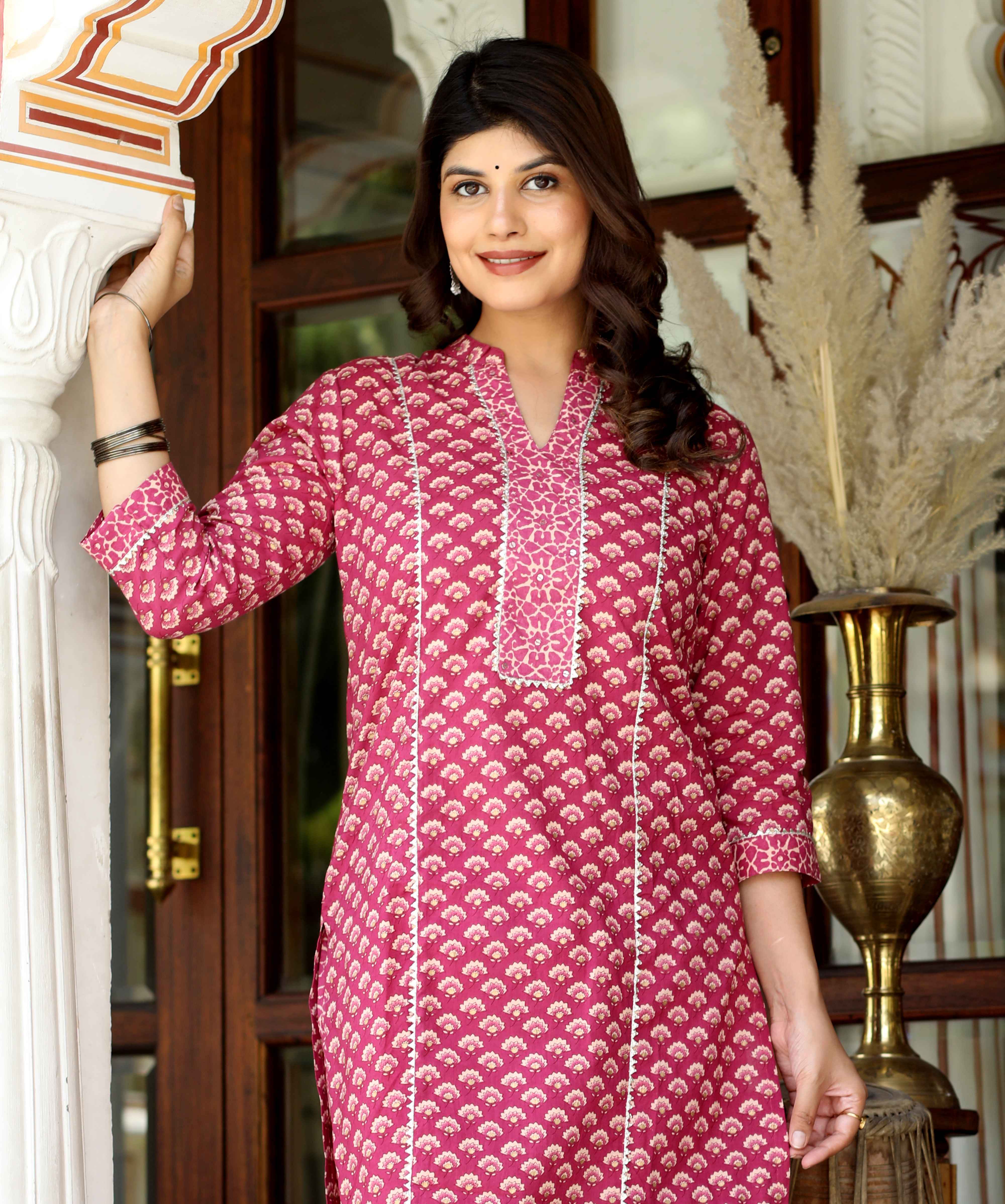 Purple Cotton Floral Anarkali Kurta with Gota Lace – Rajasthani Inspired Party Wear