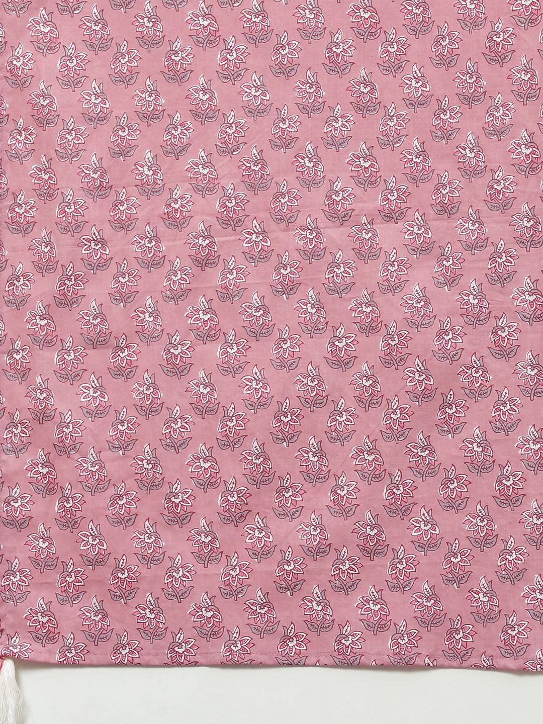 Pink Floral Cotton Anarkali Kurta with Dupatta Set