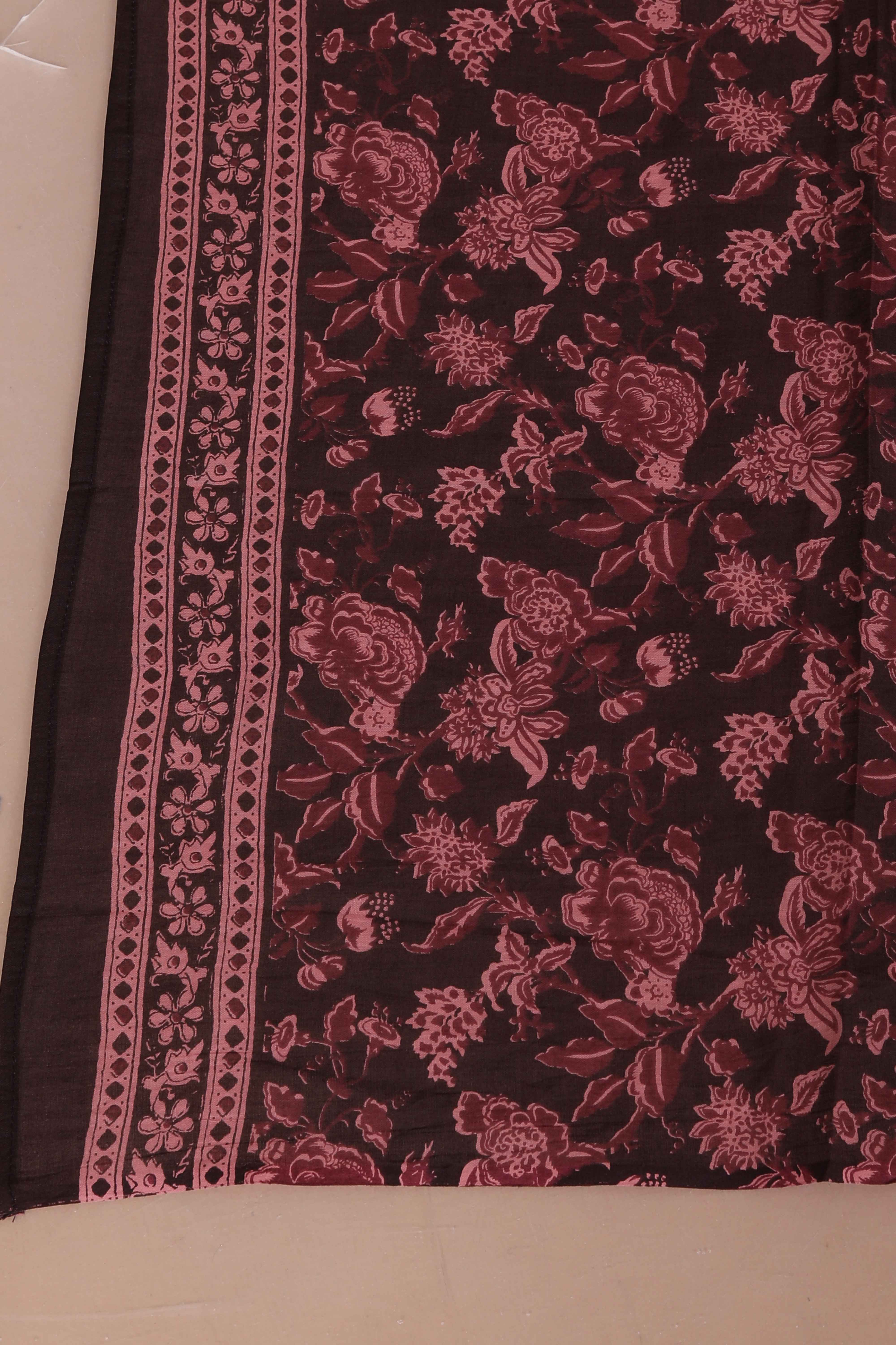 Maroon Printed Pure Cotton Bell Sleeves Anarkali Kurta with Dupatta