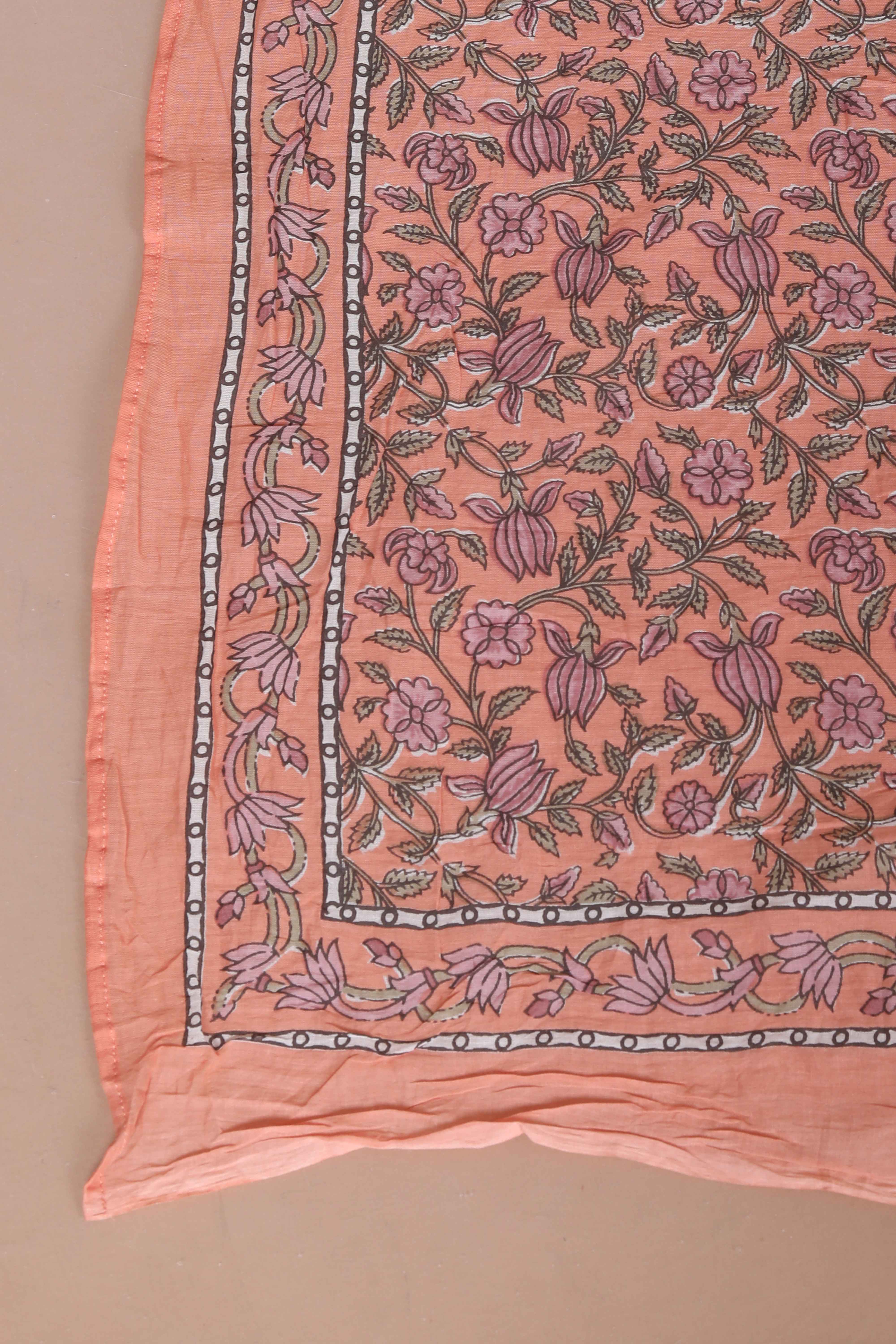 Orange Floral Printed Anarkali Kurta with Dupatta Set