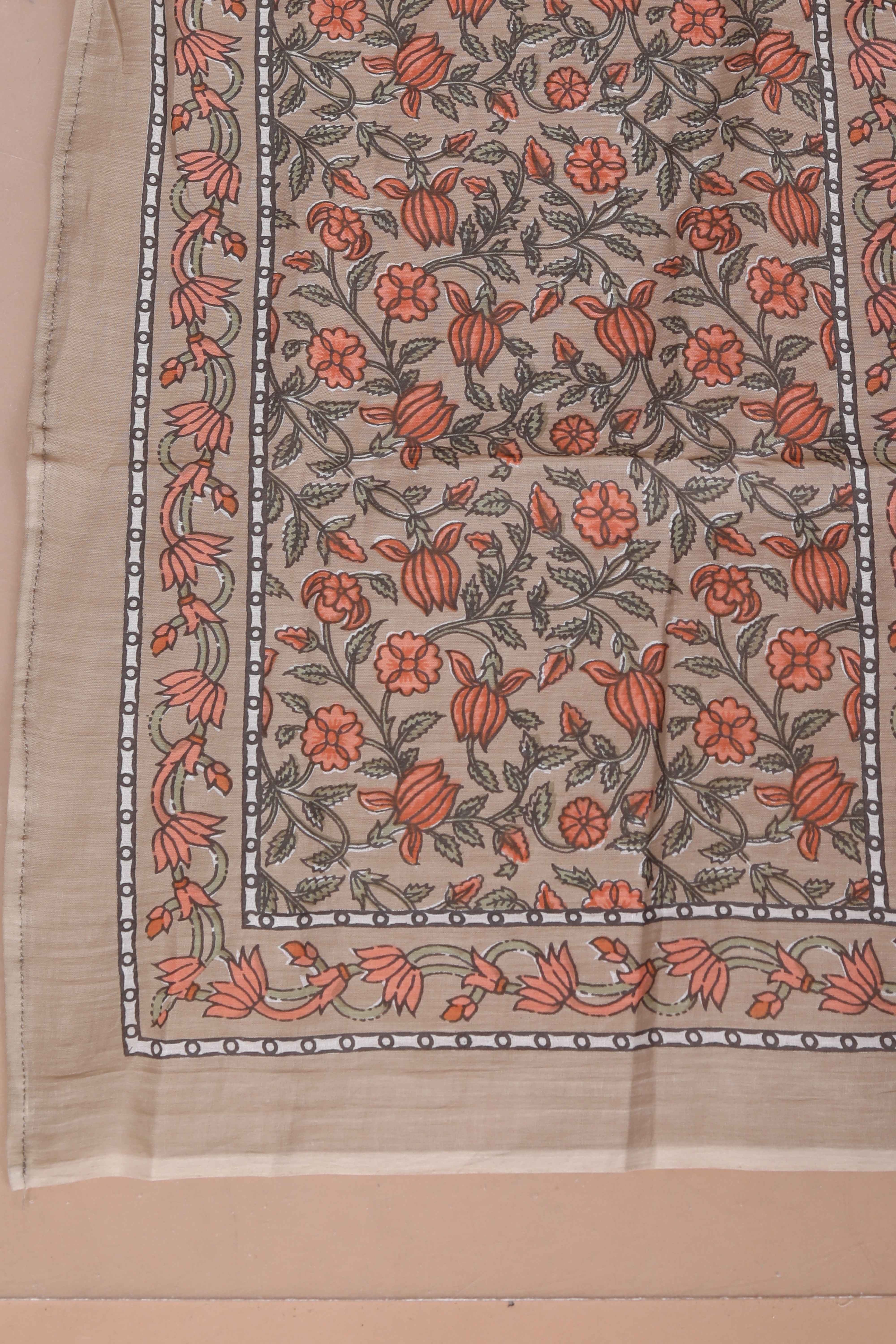 Brown Printed Cotton Anarkali Kurta with Dupatta Set