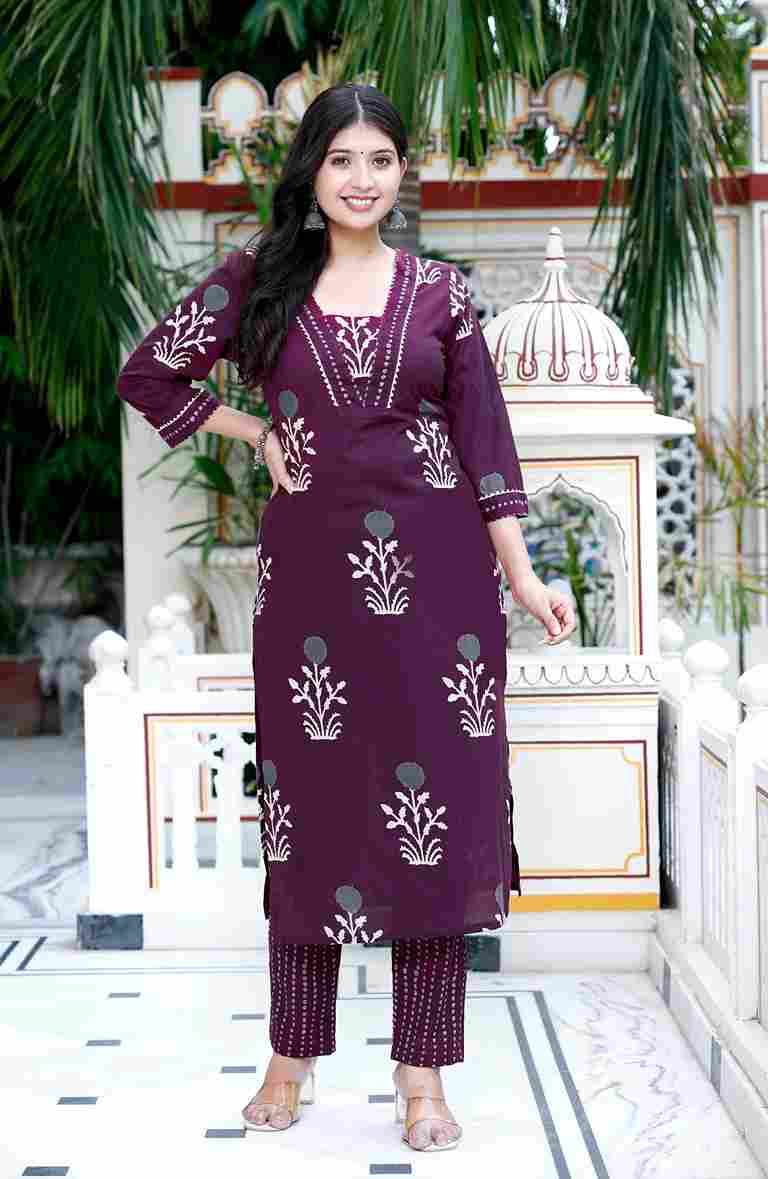 Purple Floral Cotton Kurta with Palazzo Set