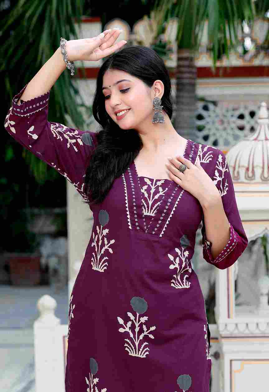 Purple Floral Cotton Kurta with Palazzo Set
