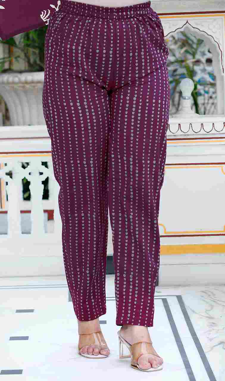 Purple Floral Cotton Kurta with Palazzo & Dupatta Set