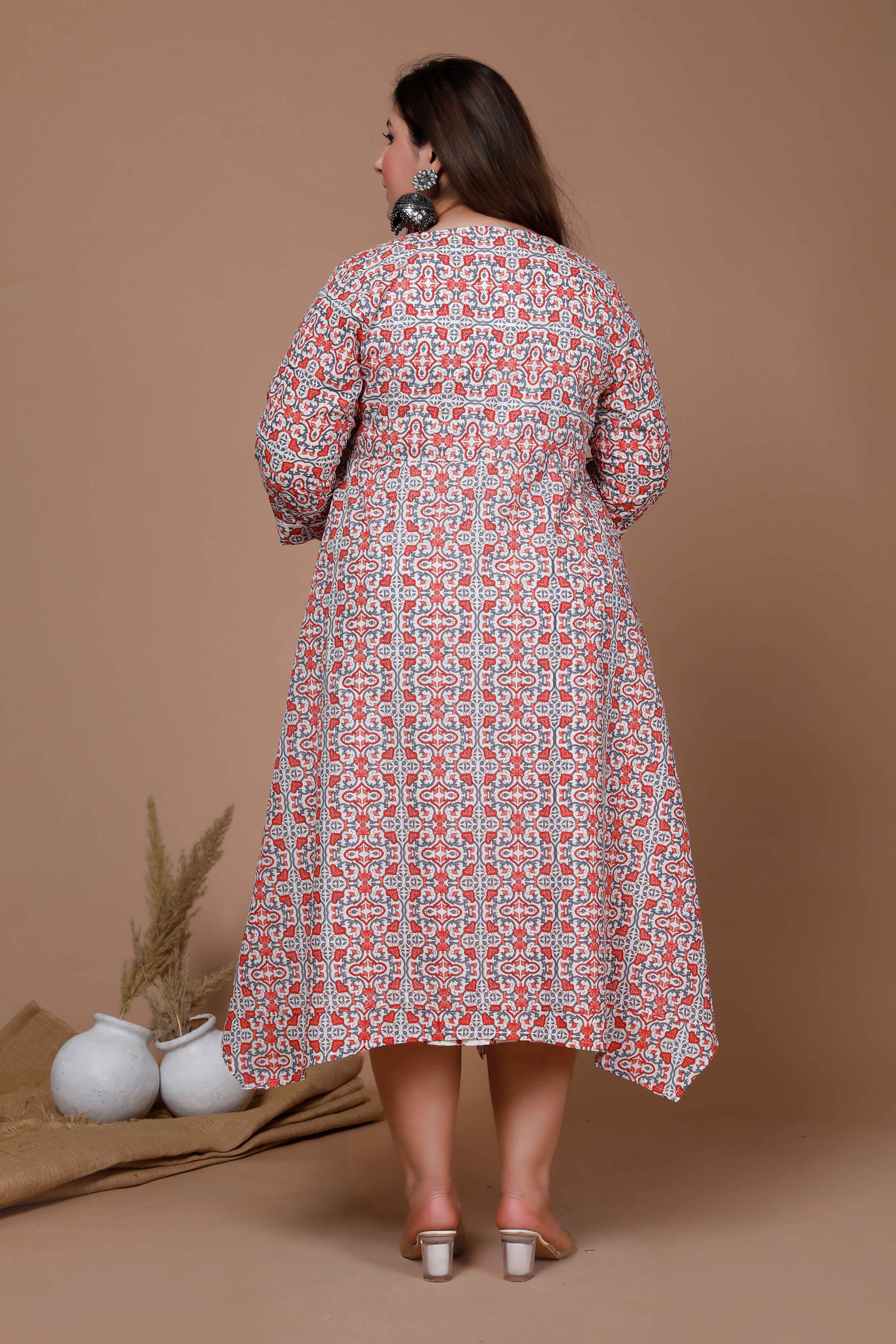 Orange Floral Printed Sleeveless Anarkali Kurta with Printed Jacket