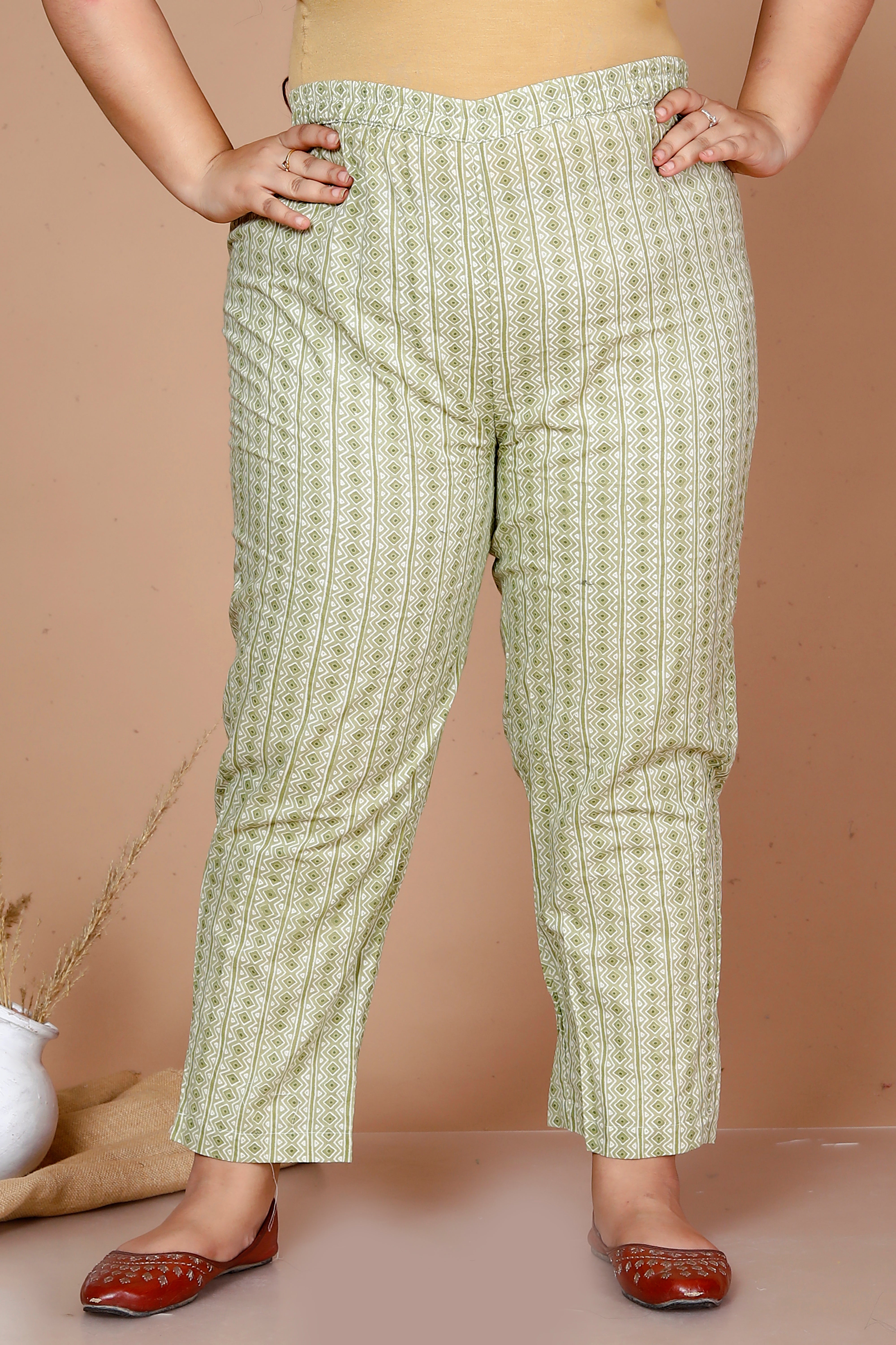 Green Floral Printed Cotton Anarkali Kurta with Palazzo and Dupatta Set