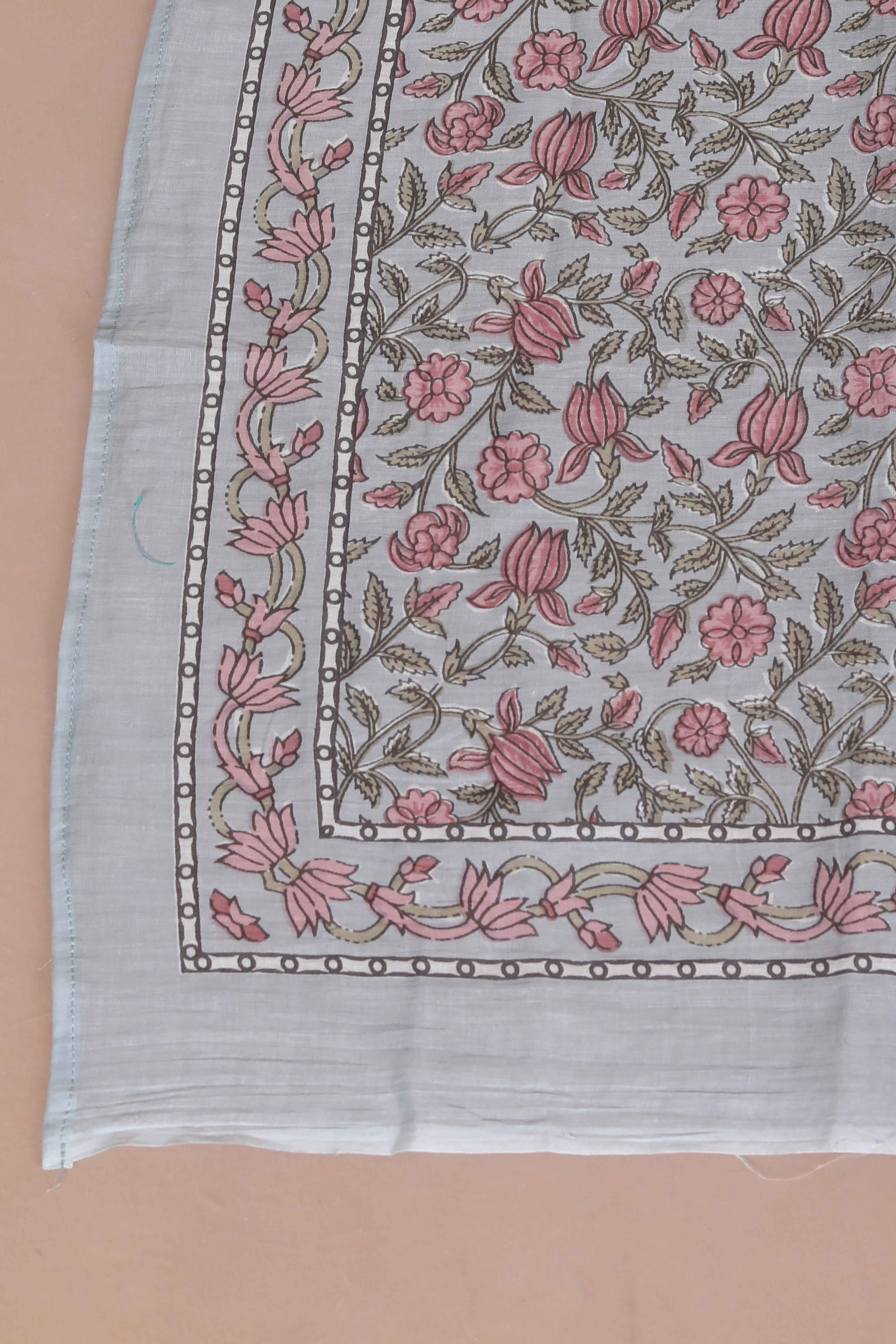 Blue Printed Cotton Straight Kurta with Palazzo and Dupatta Set