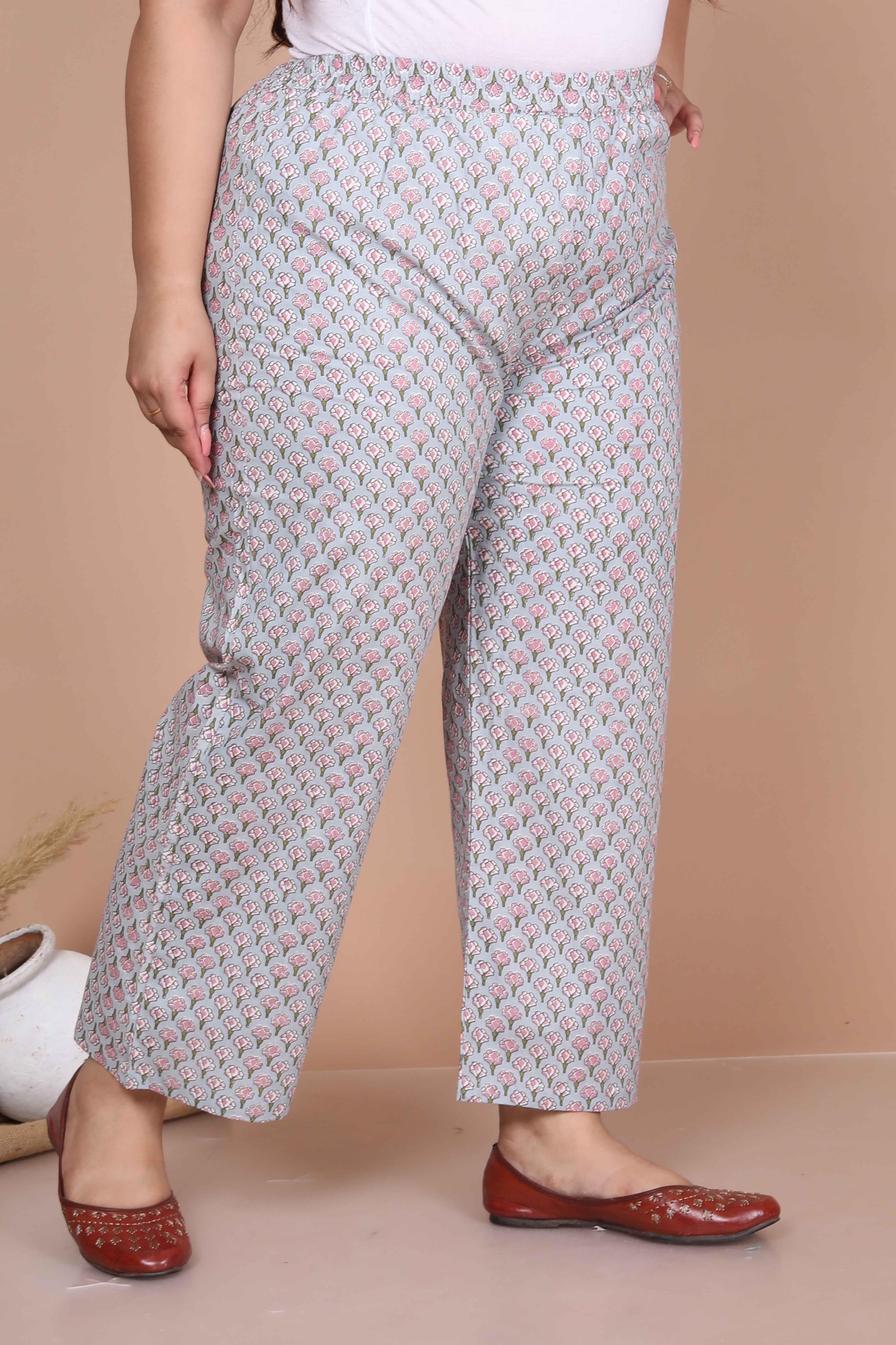 Blue Printed Cotton Straight Kurta with Palazzo and Dupatta Set