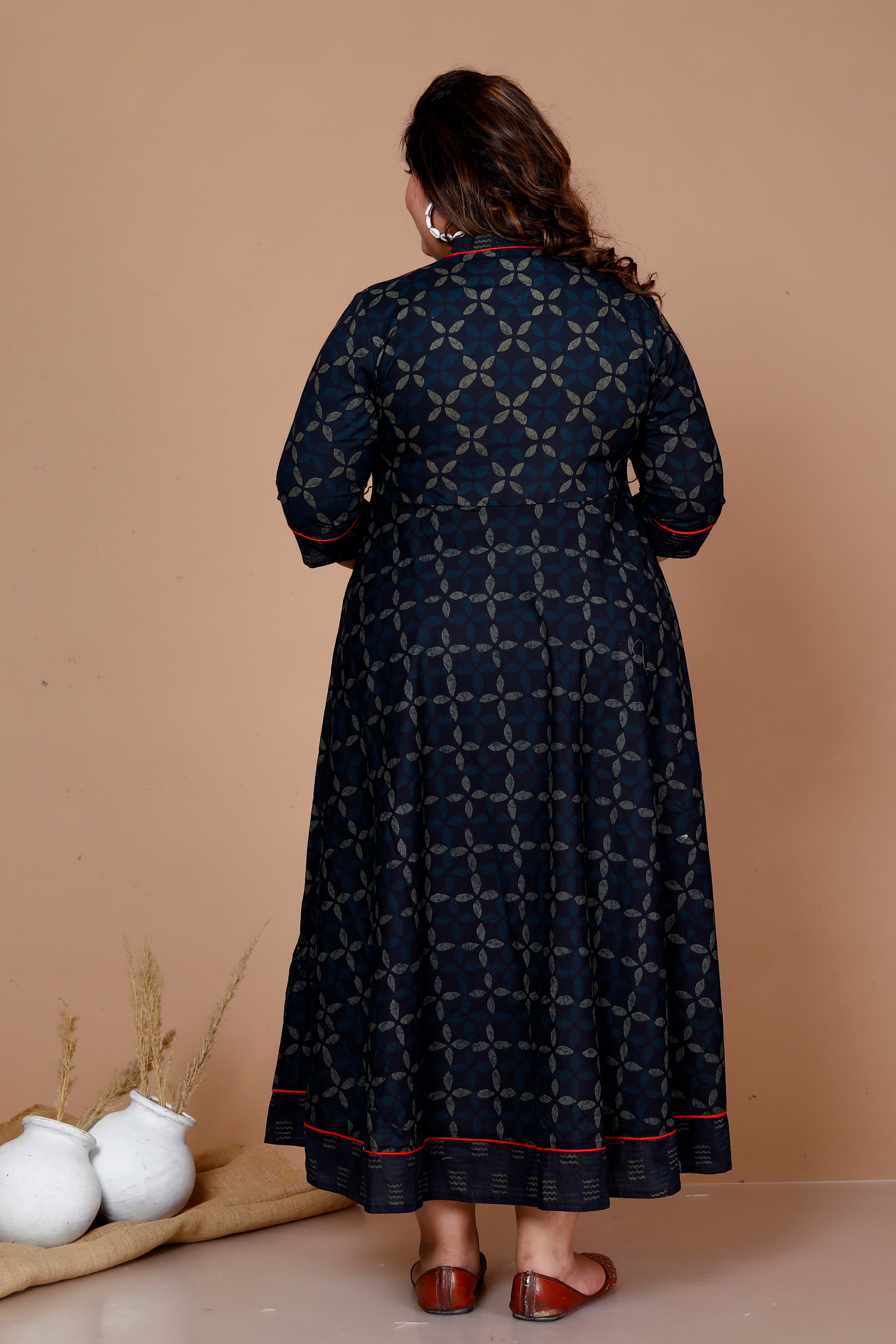 Blue Abstract Printed Cotton Angrakha Kurta with Dupatta Set