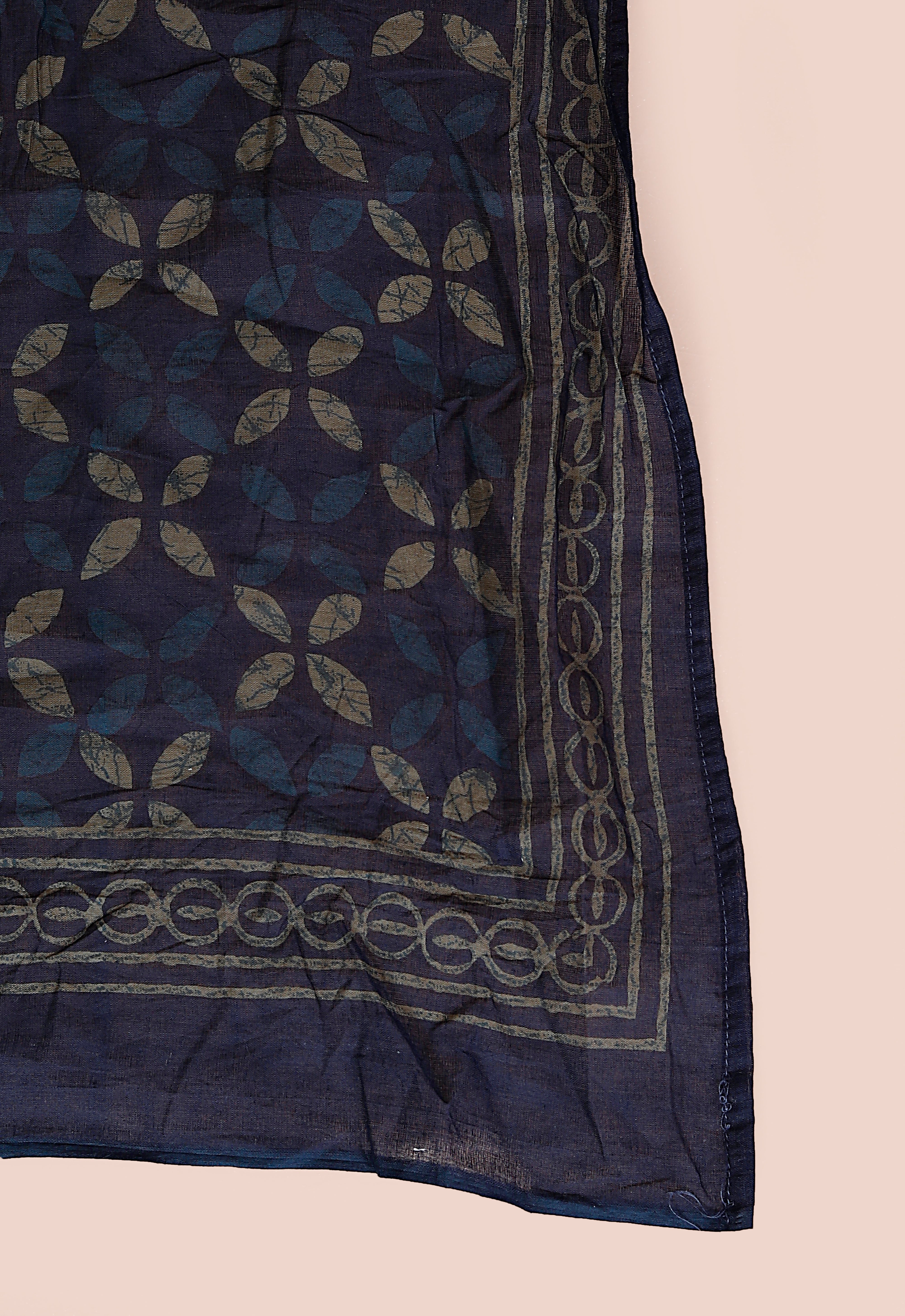 Blue Abstract Printed Cotton Angrakha Kurta with Dupatta Set