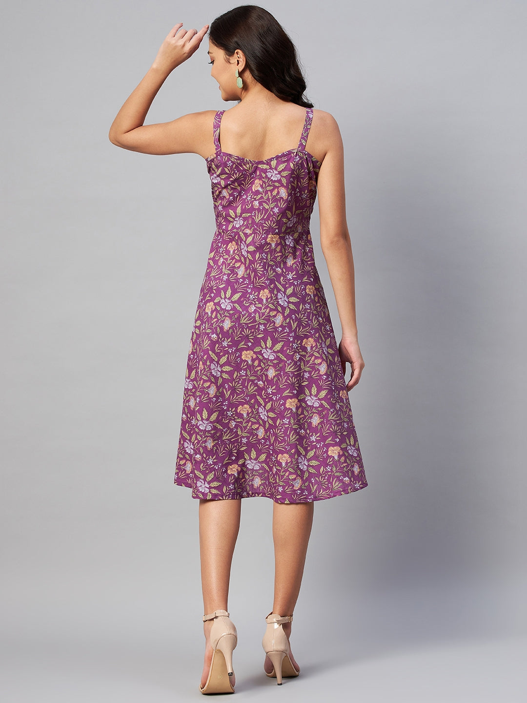 Purple Floral Printed Sleeveless Midi Dress – Vacation Wear