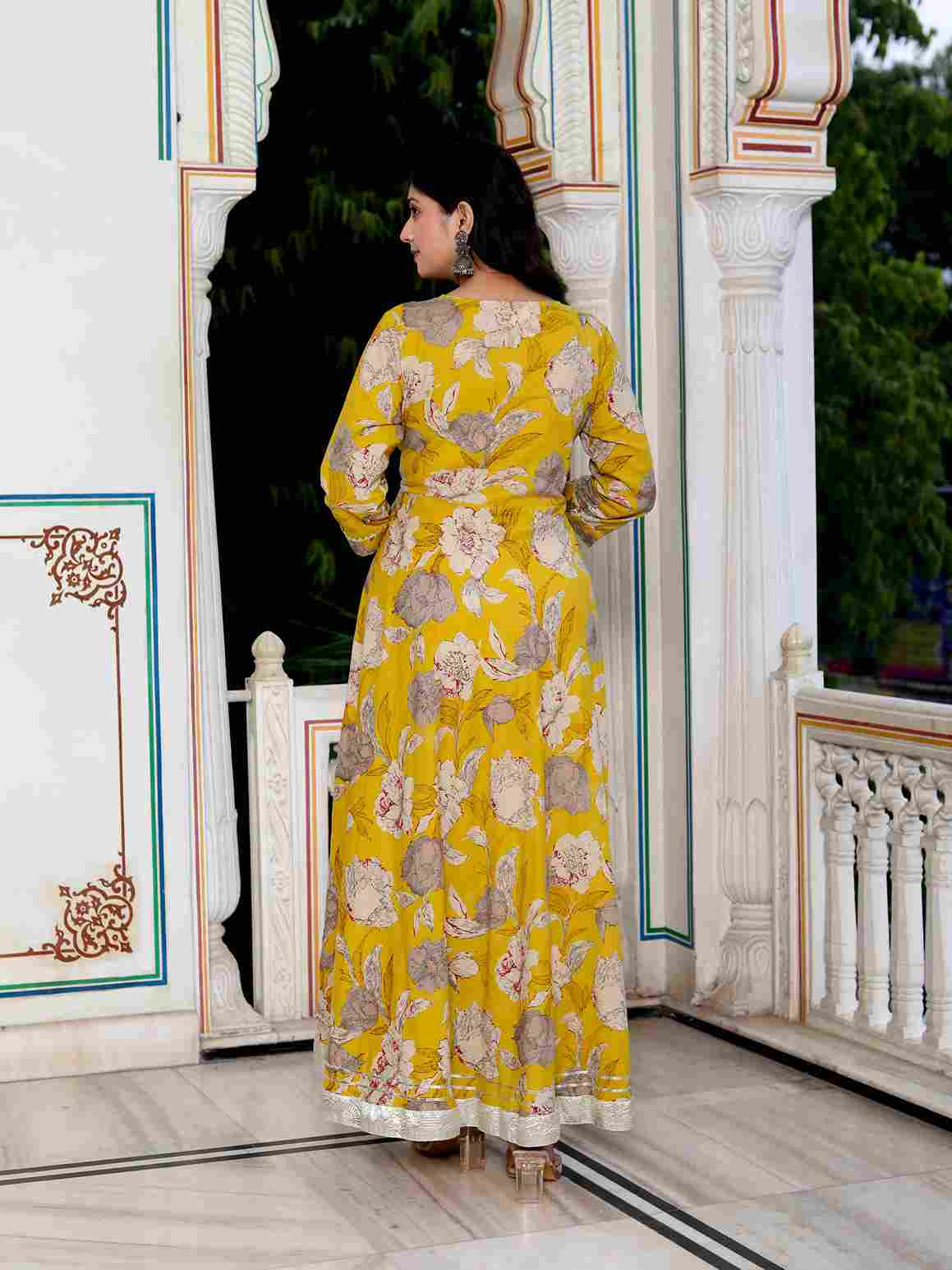 Yellow Cotton Anarkali Kurta and Dupatta Set with Gotapatti & Lace Border – Rajasthani Inspired Party Wear