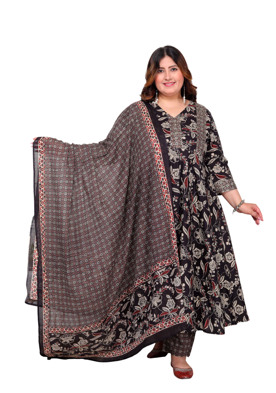 Multi-Color Embroidered Anarkali Kurta with Palazzo and Dupatta Set