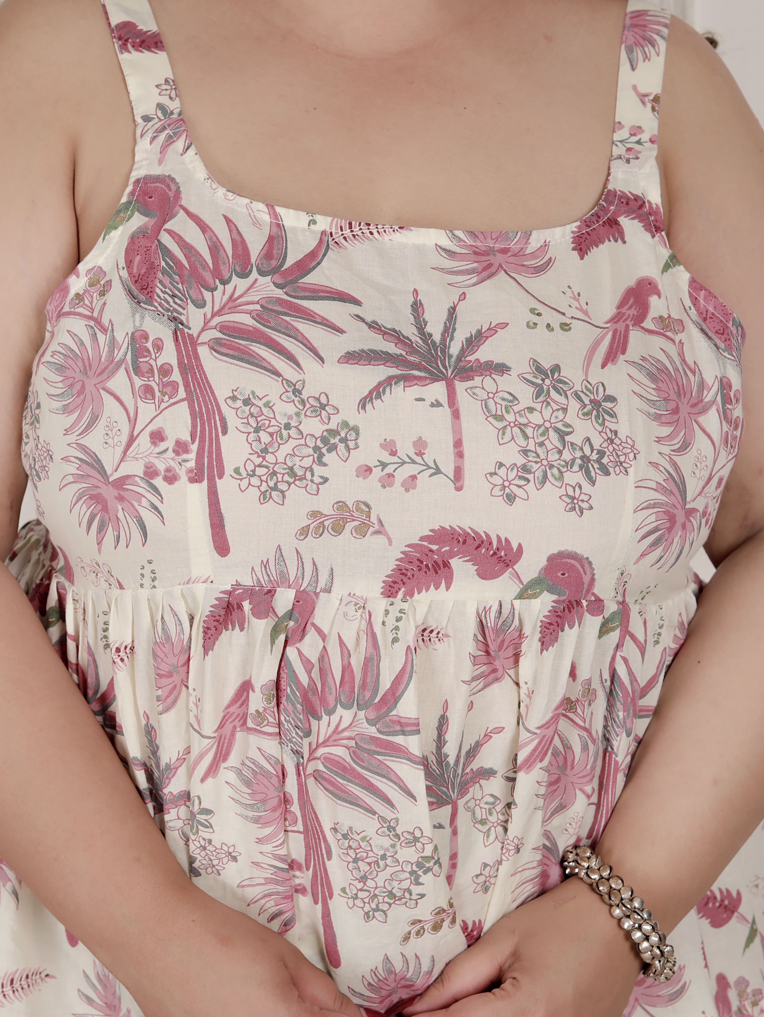 Pink Cotton Printed Night Dress with Palazzo Set