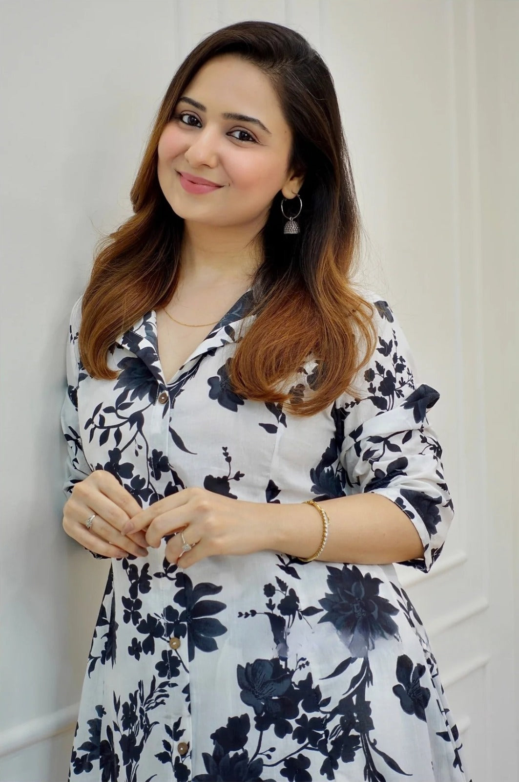 Black & White Cotton Kurti Pant Set