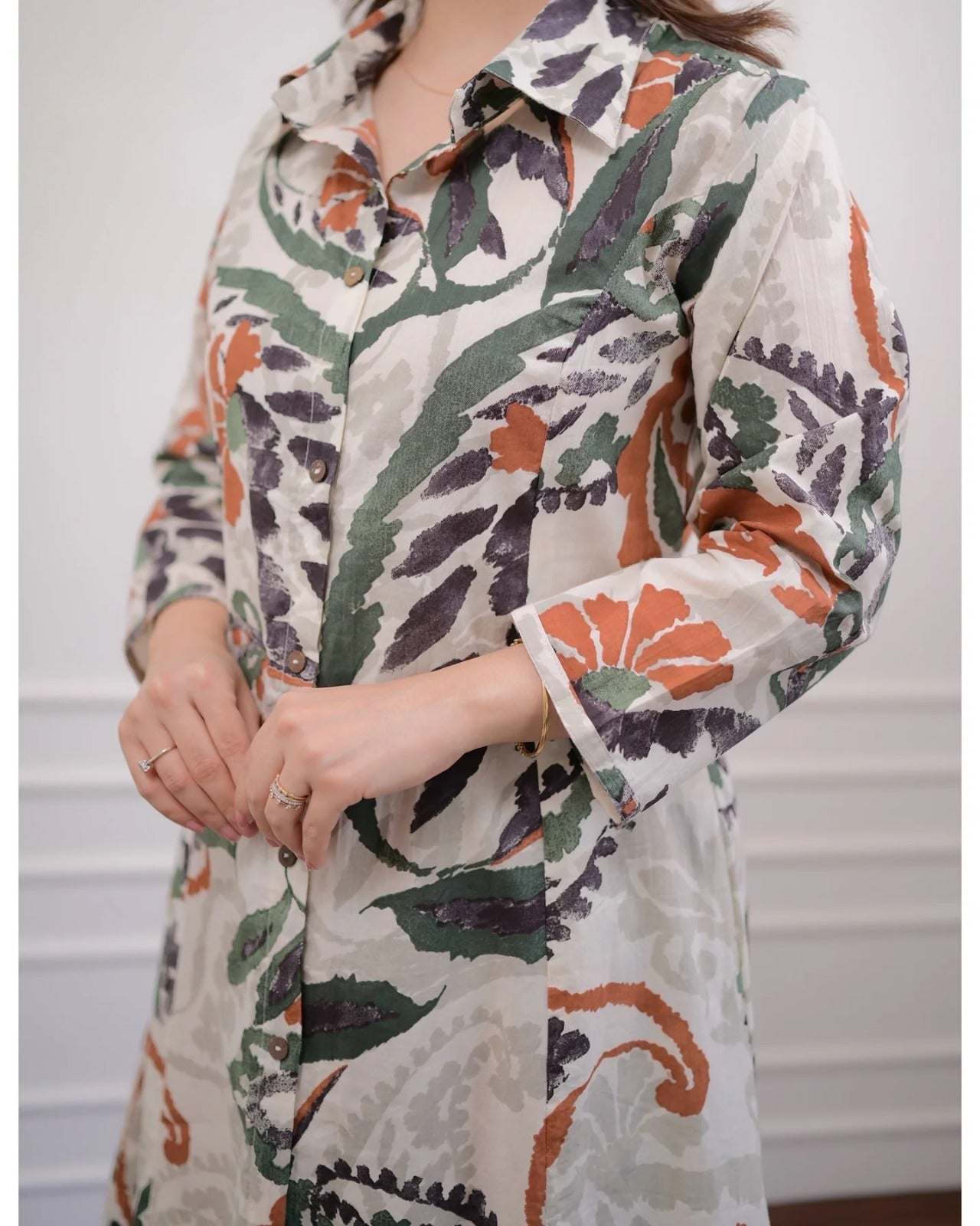 Green & Orange Cotton Kurti Pant Set