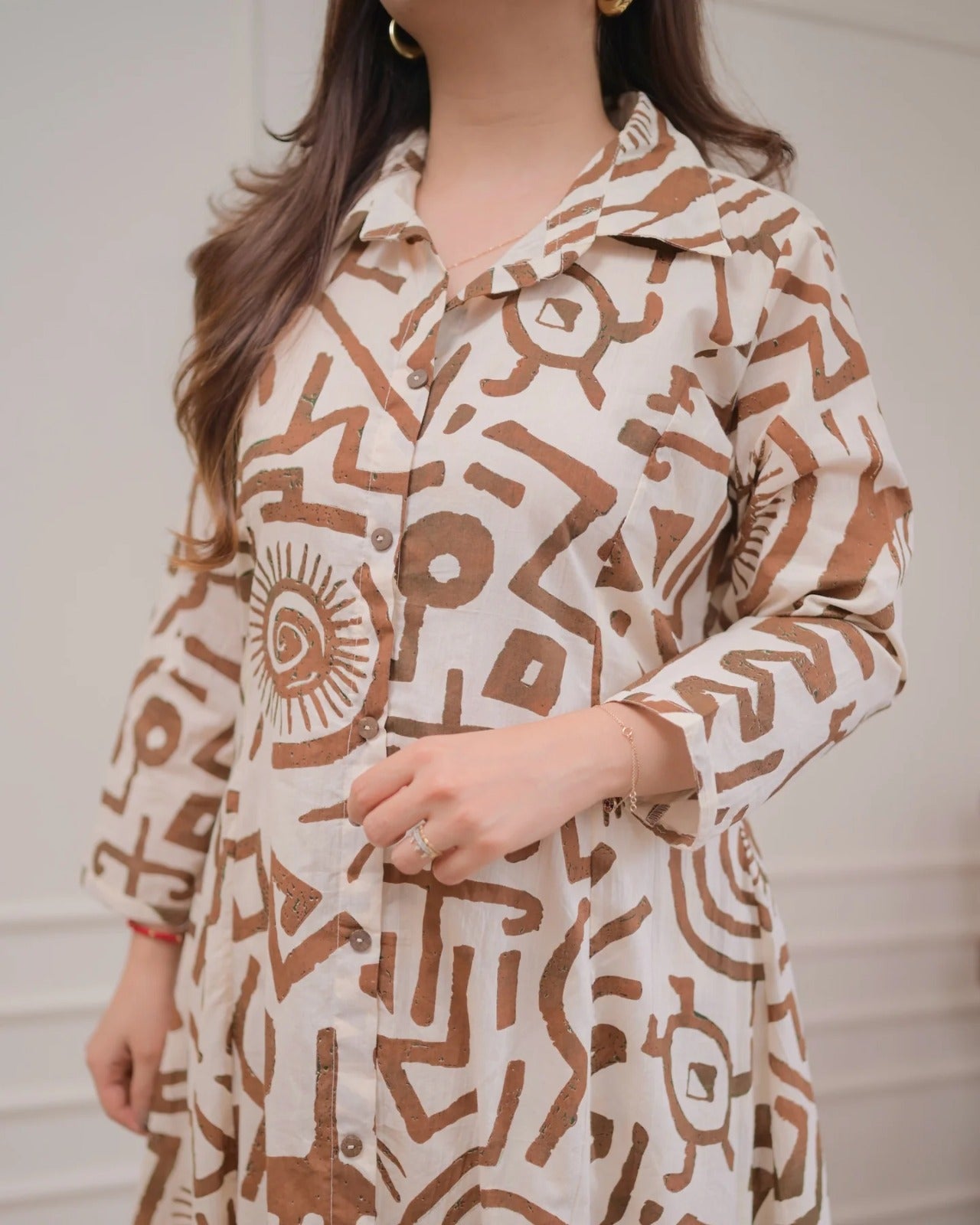 Beige Cotton Kurti Pant Set