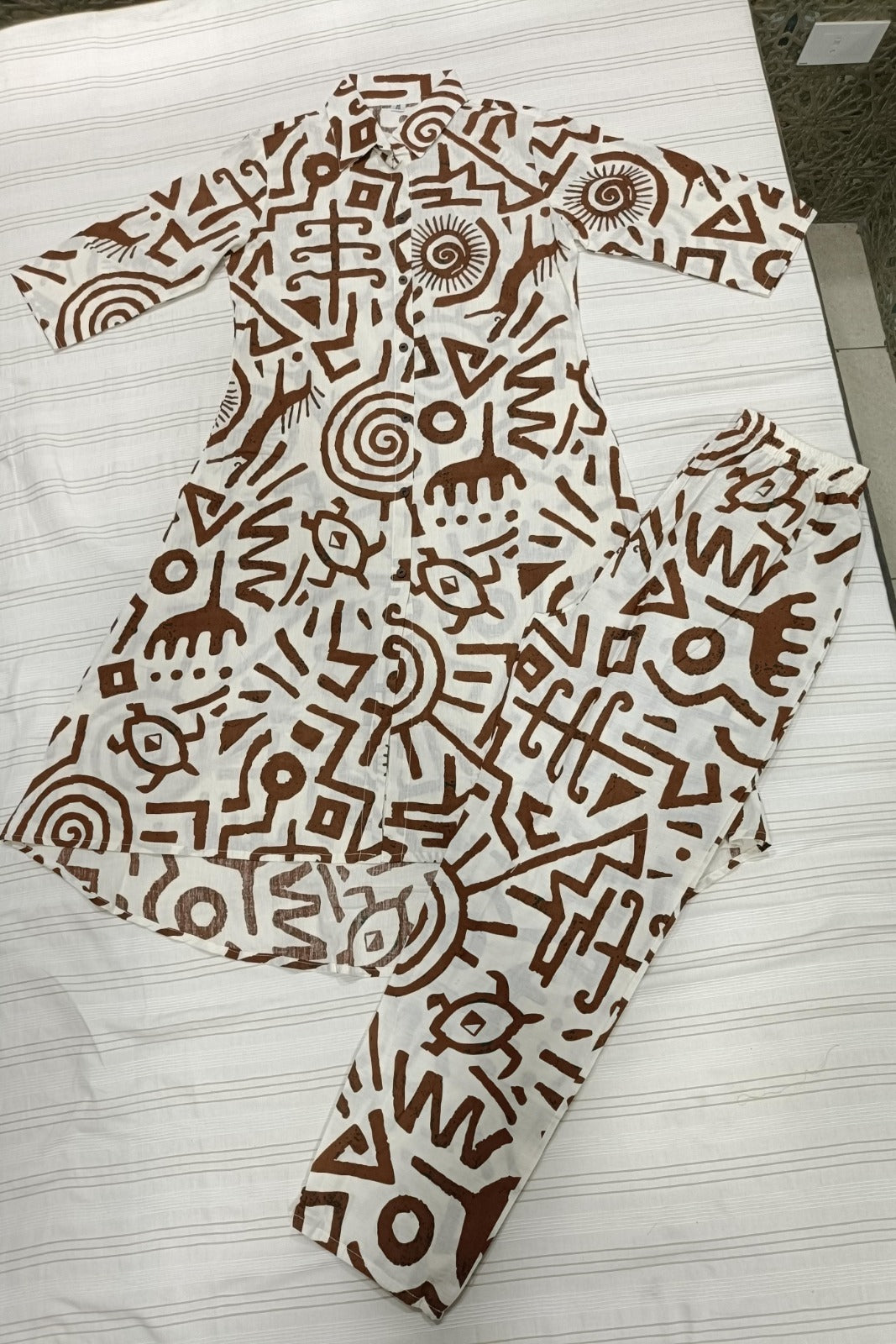 Beige Cotton Kurti Pant Set