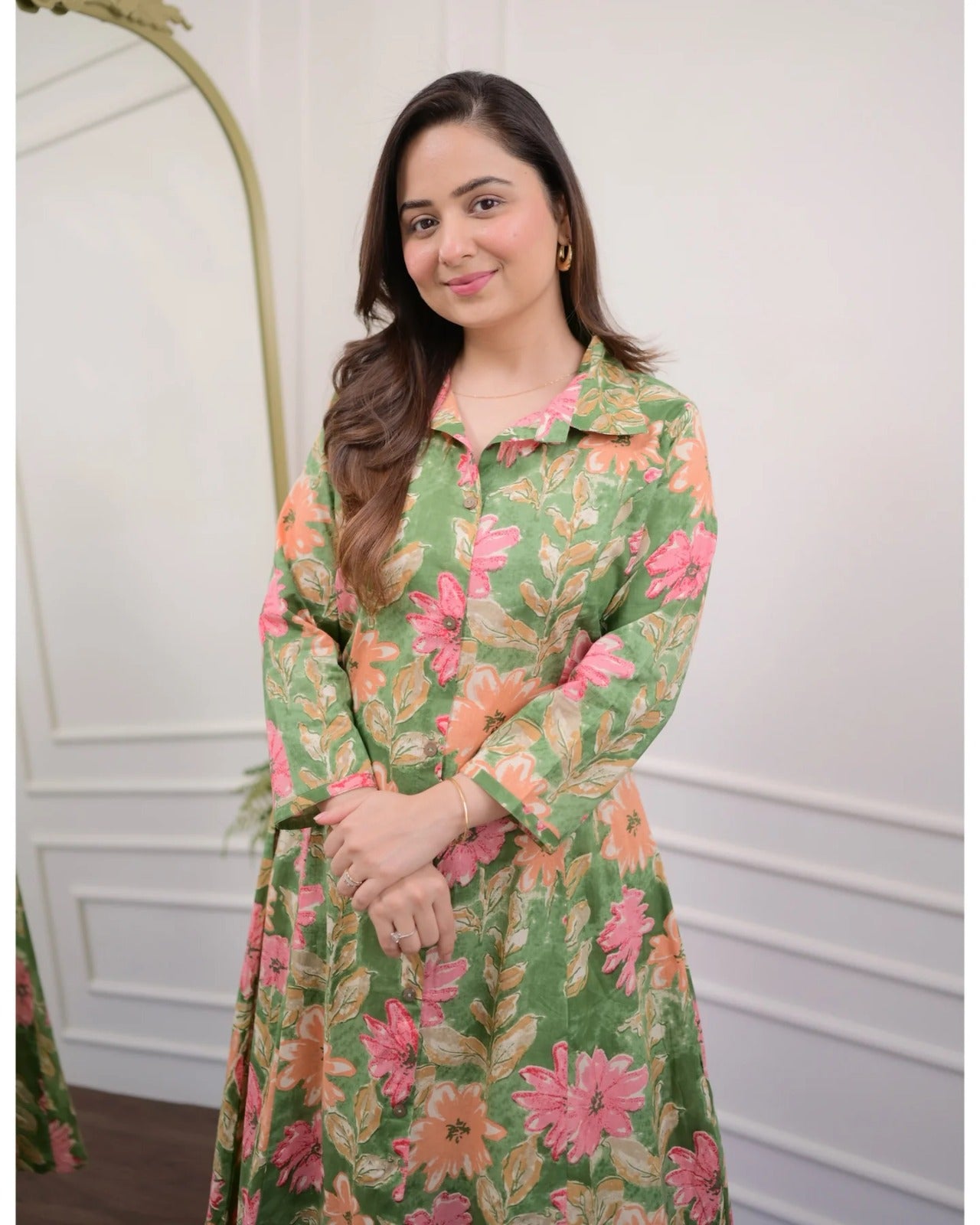 Green Cotton Kurti Pant Set