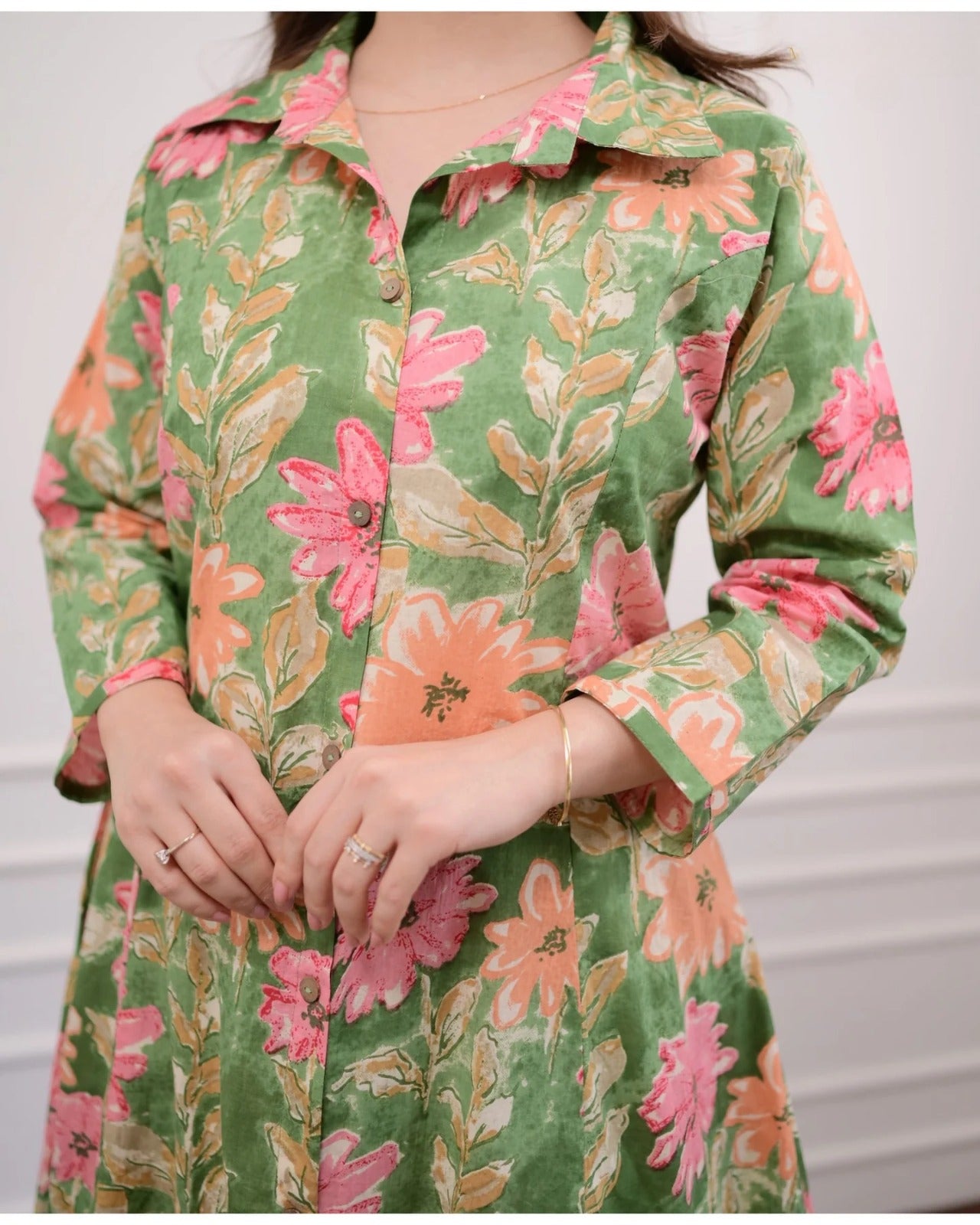 Green Cotton Kurti Pant Set