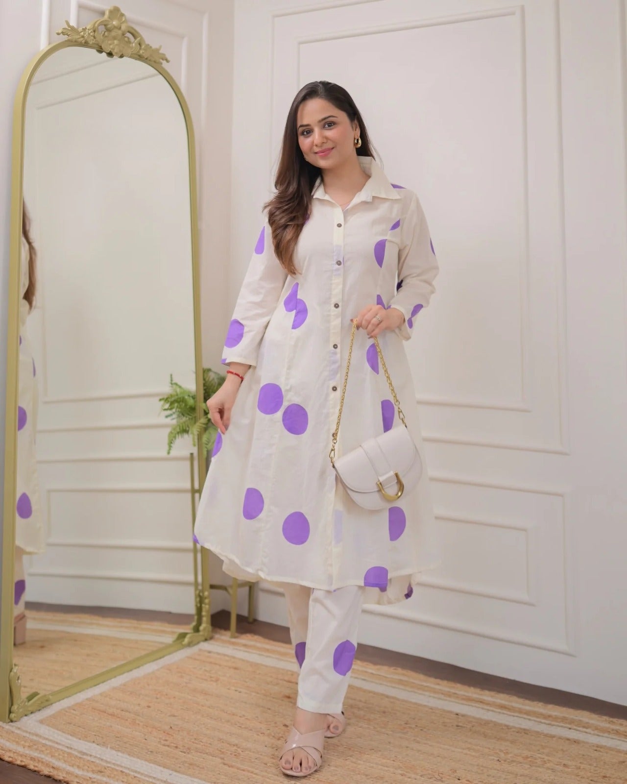 Cotton Co-ord Set – 3/4 Sleeve Kurti with Pants
