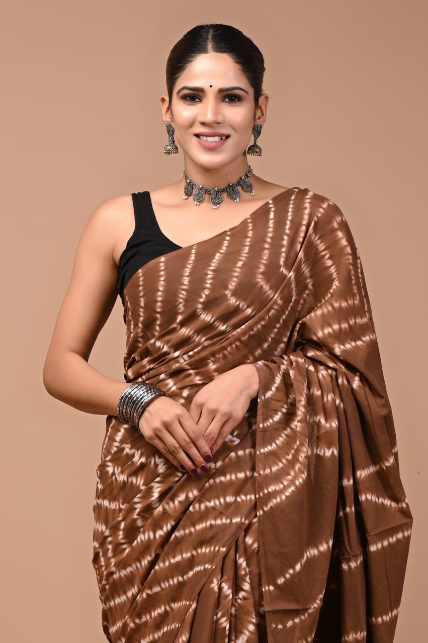 Buy Brown Soft Cotton Saree with Shibori Print